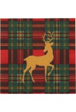 Caspari Christmas Paper Cocktail Napkins 20pk Reindeer Tartan