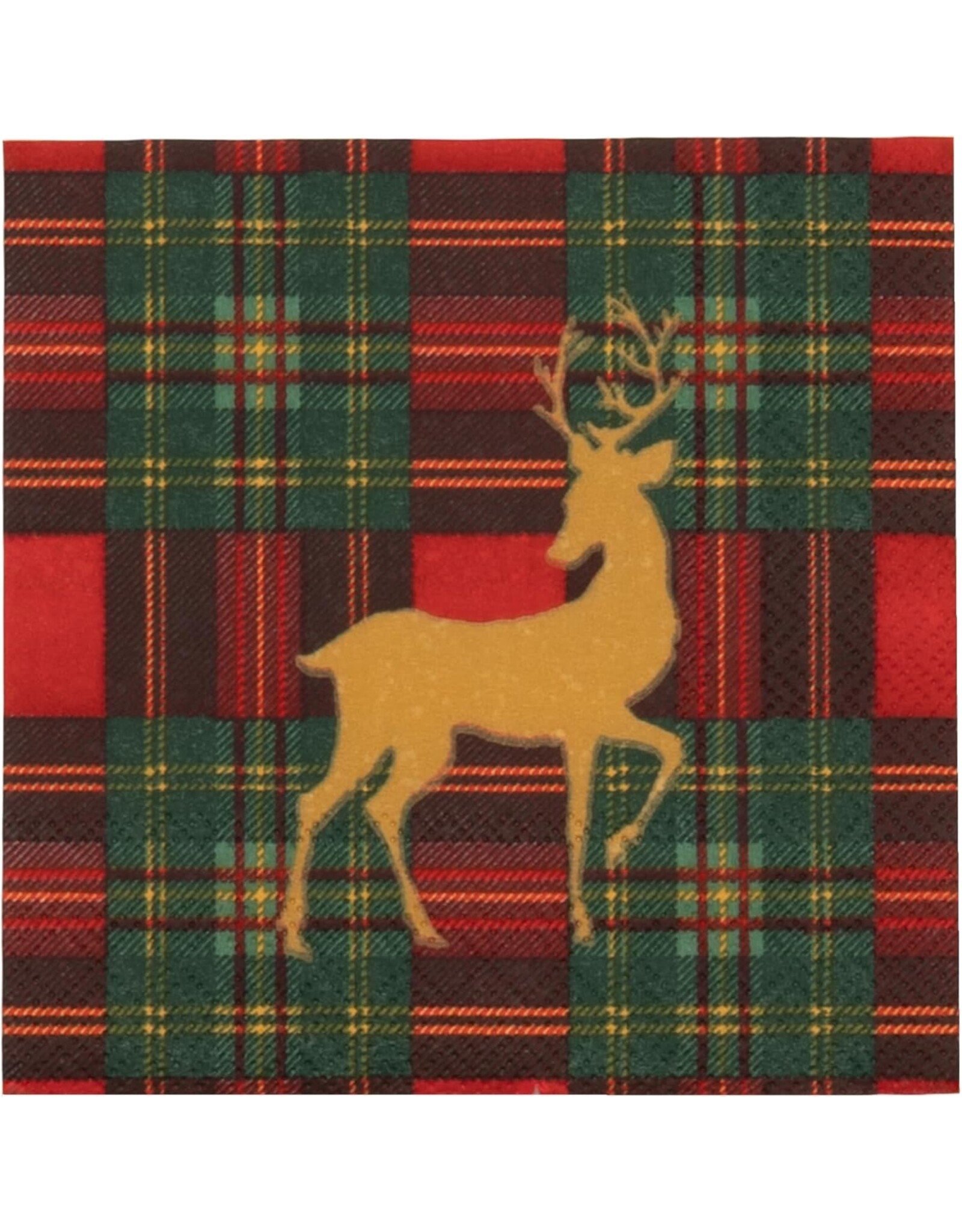 Caspari Christmas Paper Cocktail Napkins 20pk Reindeer Tartan