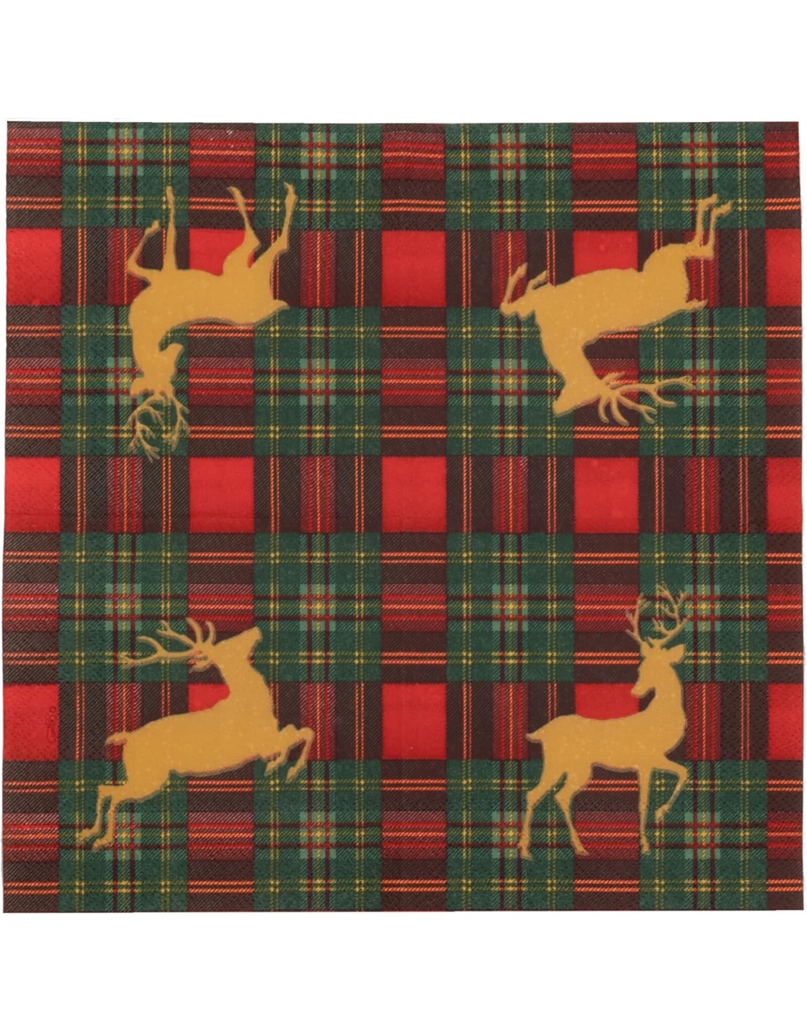 Caspari Christmas Paper Cocktail Napkins 20pk Reindeer Tartan