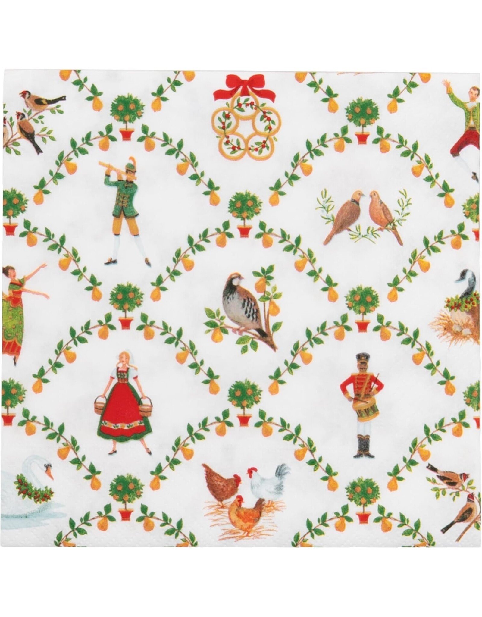 Caspari Christmas Paper Luncheon Napkins 20pk On The Twelfth Day