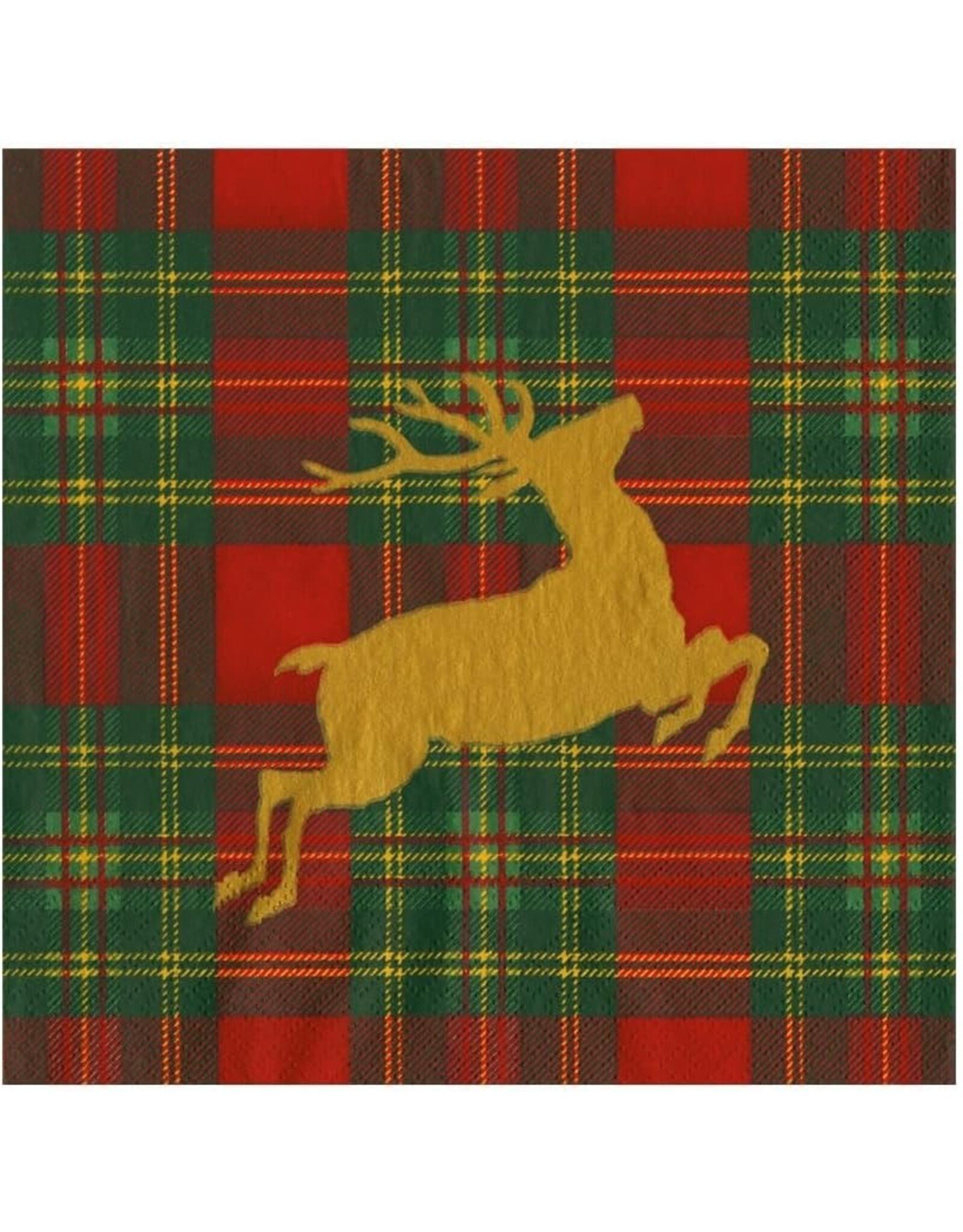 Caspari Christmas Paper Luncheon Napkins 20pk Reindeer Tartan