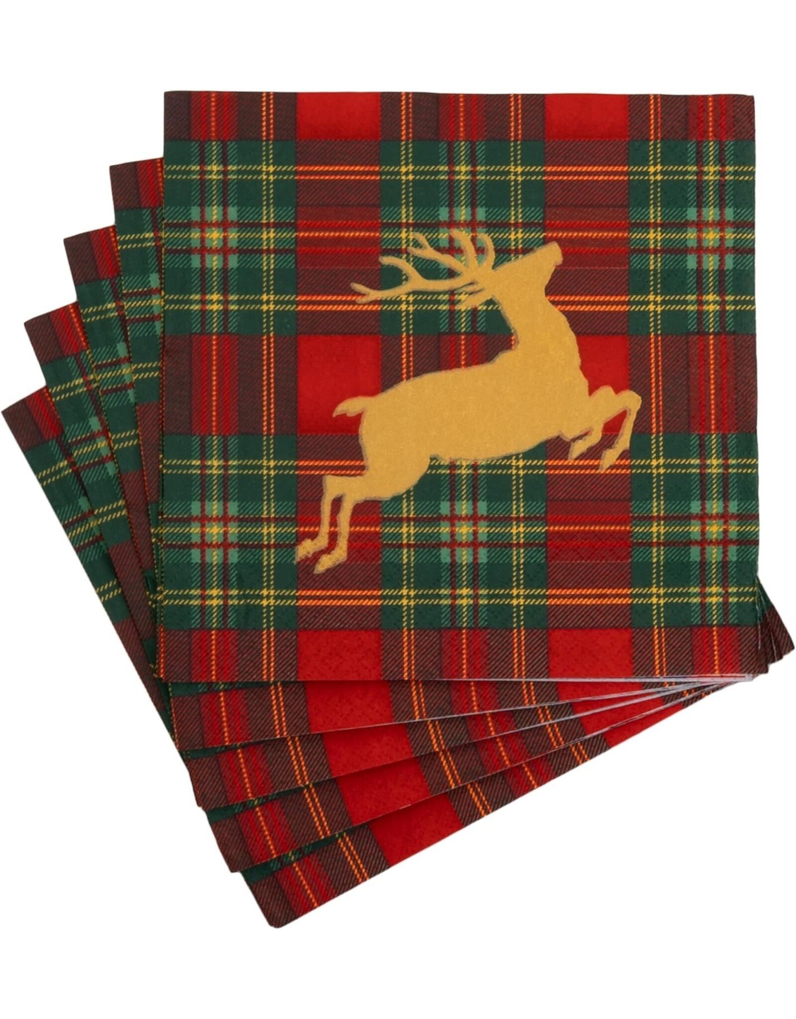 Caspari Christmas Paper Luncheon Napkins 20pk Reindeer Tartan