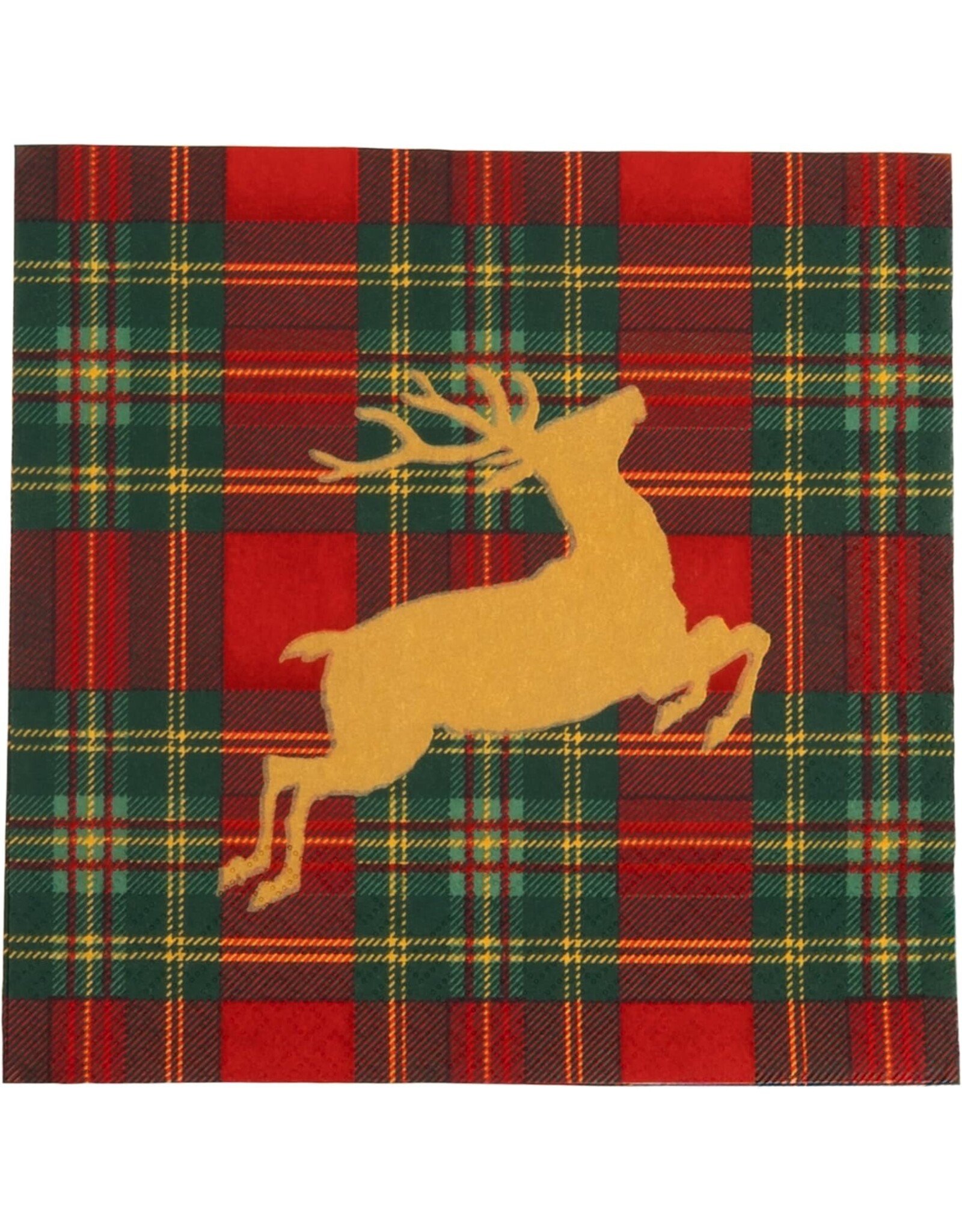 Caspari Christmas Paper Luncheon Napkins 20pk Reindeer Tartan
