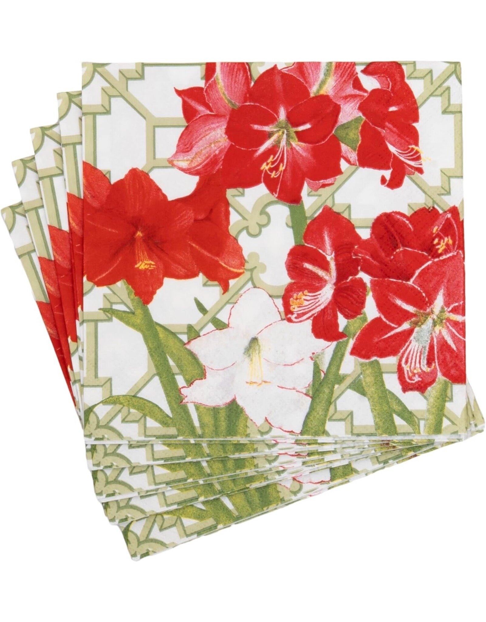 Caspari Christmas Paper Luncheon Napkins 20pk Amaryllis Conservatory