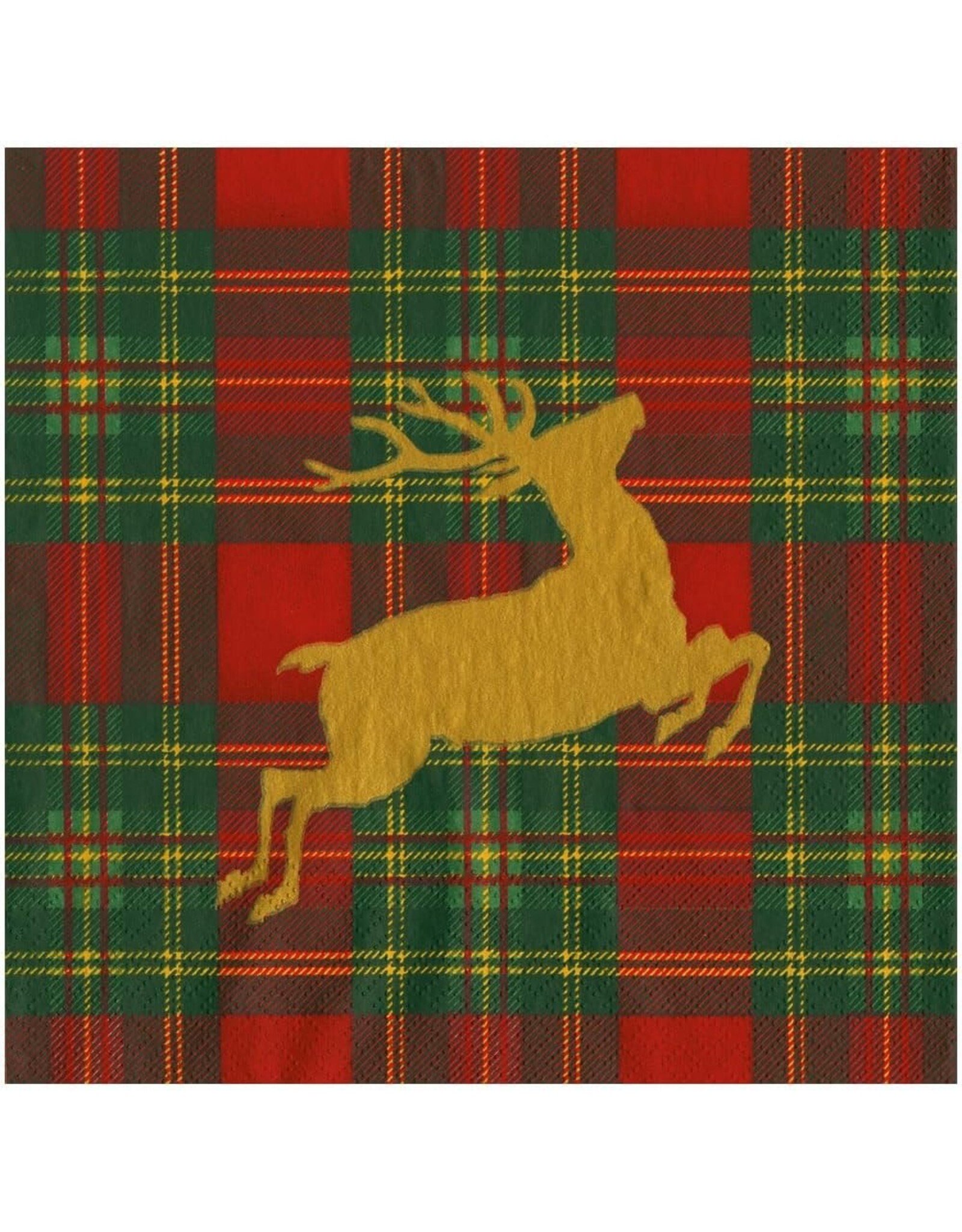 Caspari Christmas Dinner Napkins 20pk Reindeer Tartan