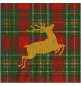 Caspari Christmas Dinner Napkins 20pk Reindeer Tartan