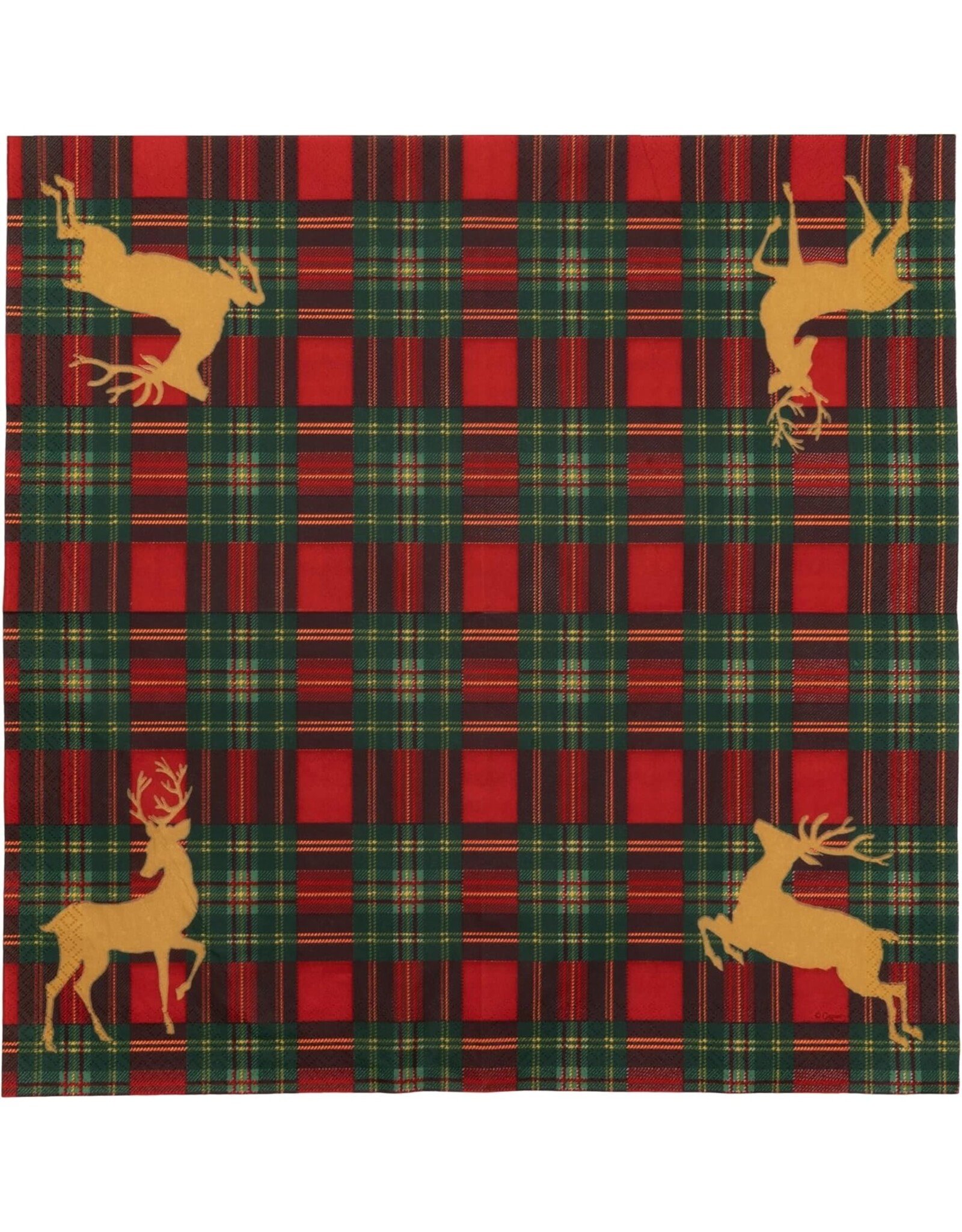 Caspari Christmas Dinner Napkins 20pk Reindeer Tartan