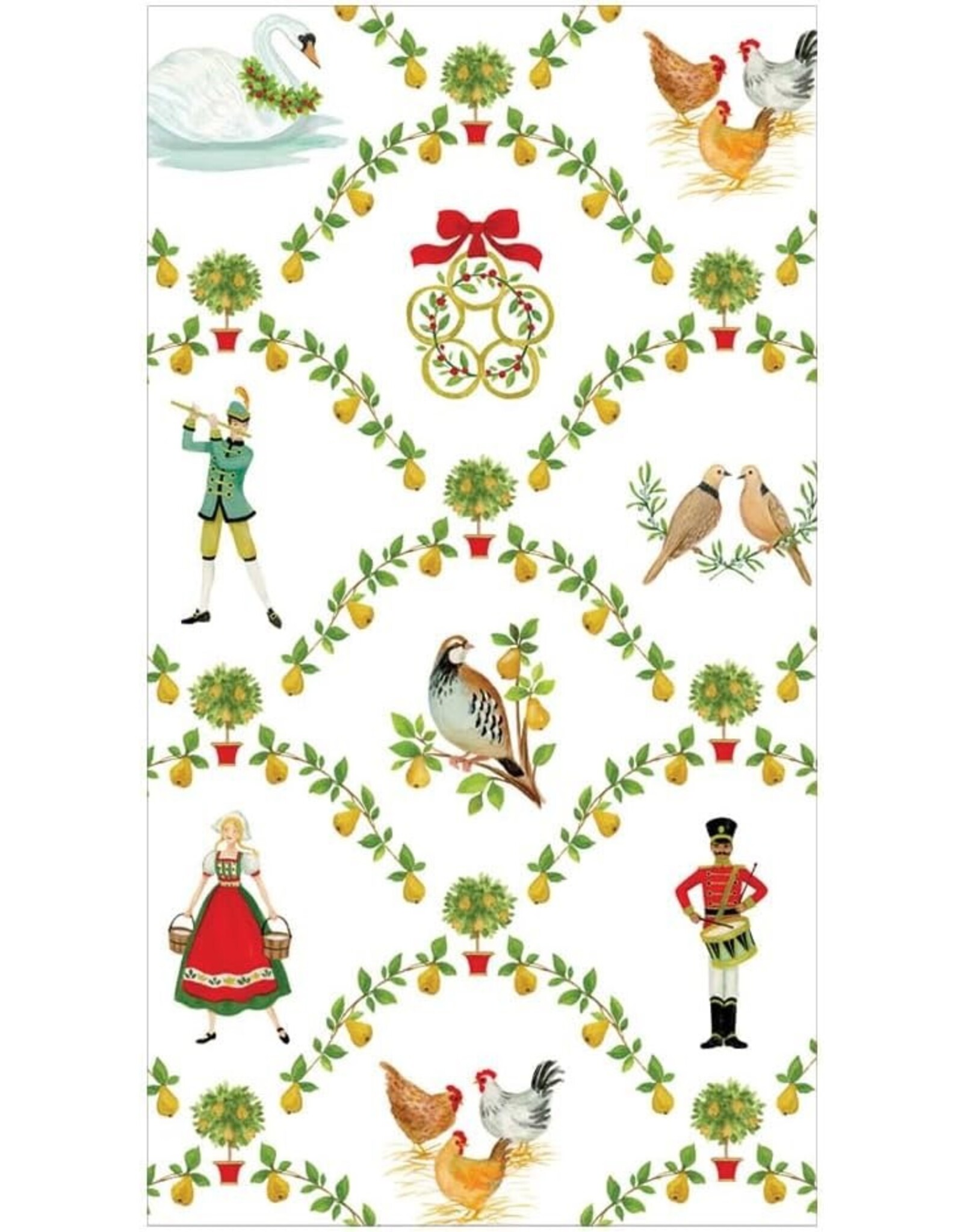 Caspari Christmas Guest Towel Napkins 15pk On The Twelfth Day