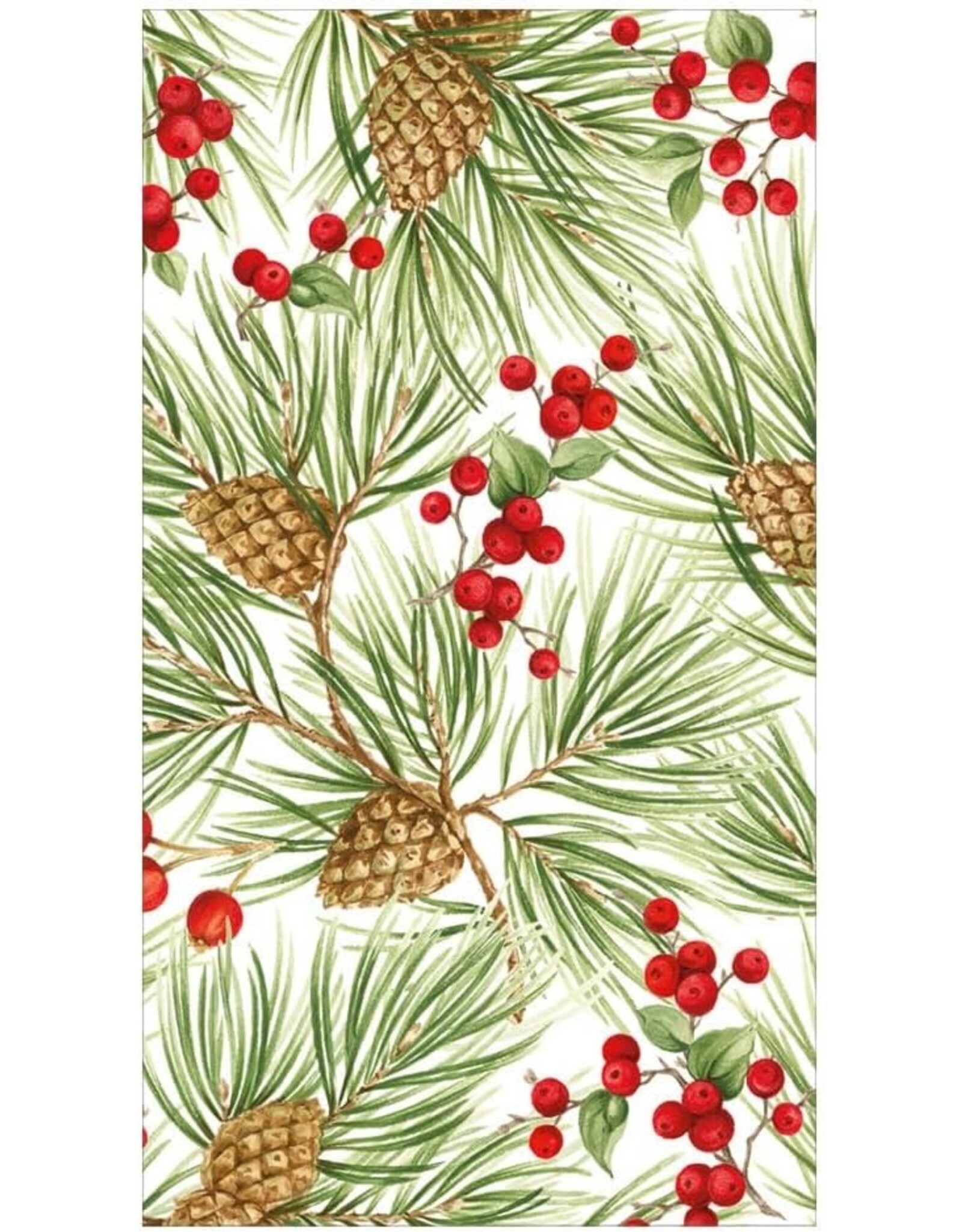 Caspari Christmas Guest Towel Napkins 15pk Evergreen and Berries