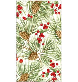 Caspari Christmas Guest Towel Napkins 15pk Evergreen and Berries