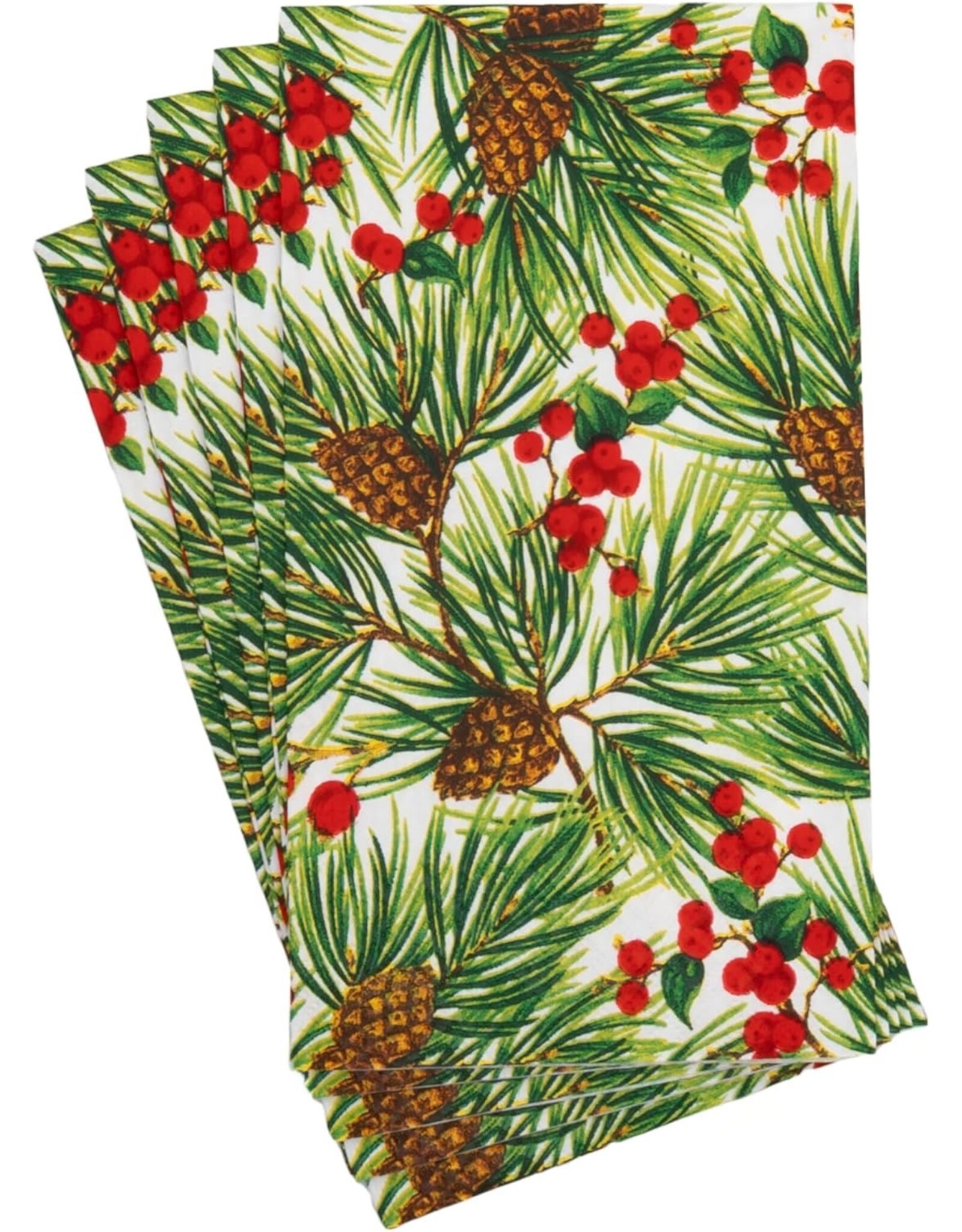 Caspari Christmas Guest Towel Napkins 15pk Evergreen and Berries