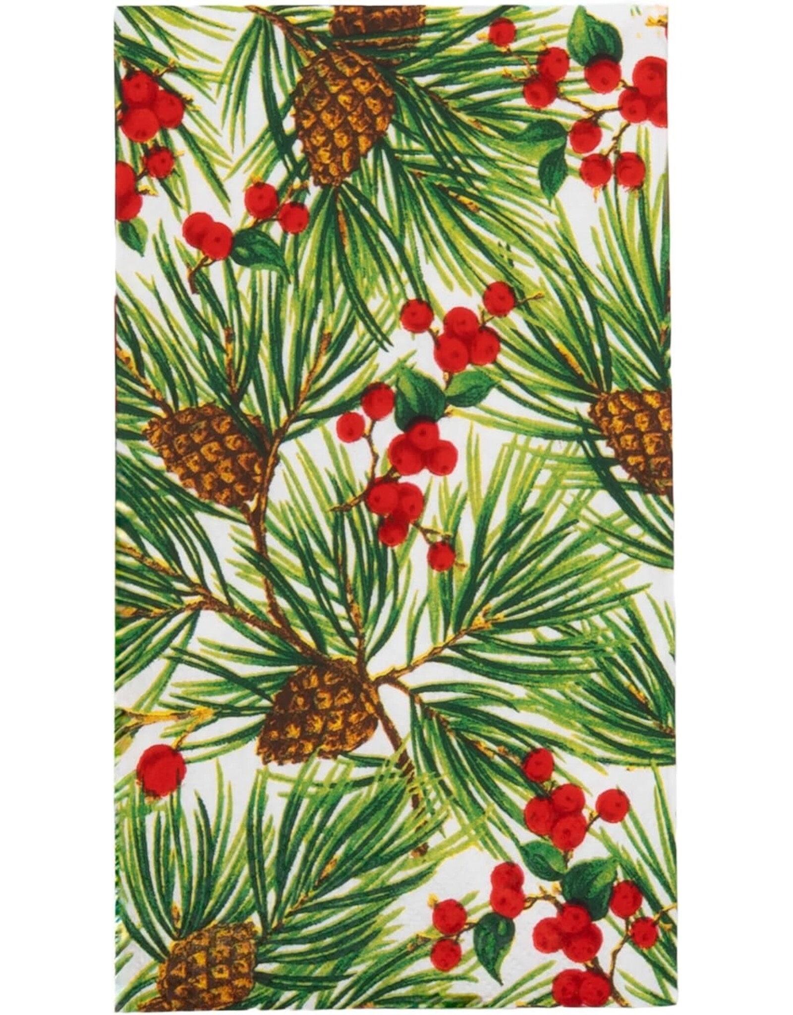 Caspari Christmas Guest Towel Napkins 15pk Evergreen and Berries