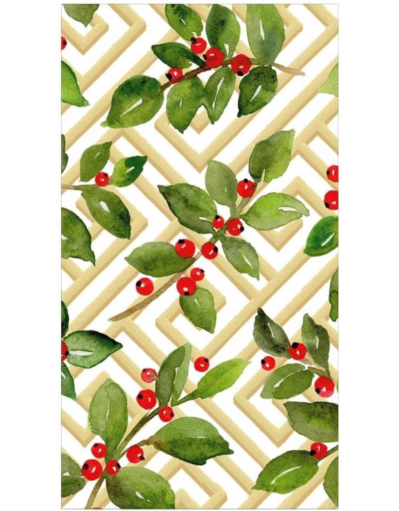 Caspari Christmas Guest Towel Napkins 15pk Holly And Fretwork