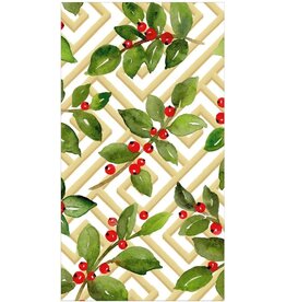 Caspari Christmas Guest Towel Napkins 15pk Holly And Fretwork