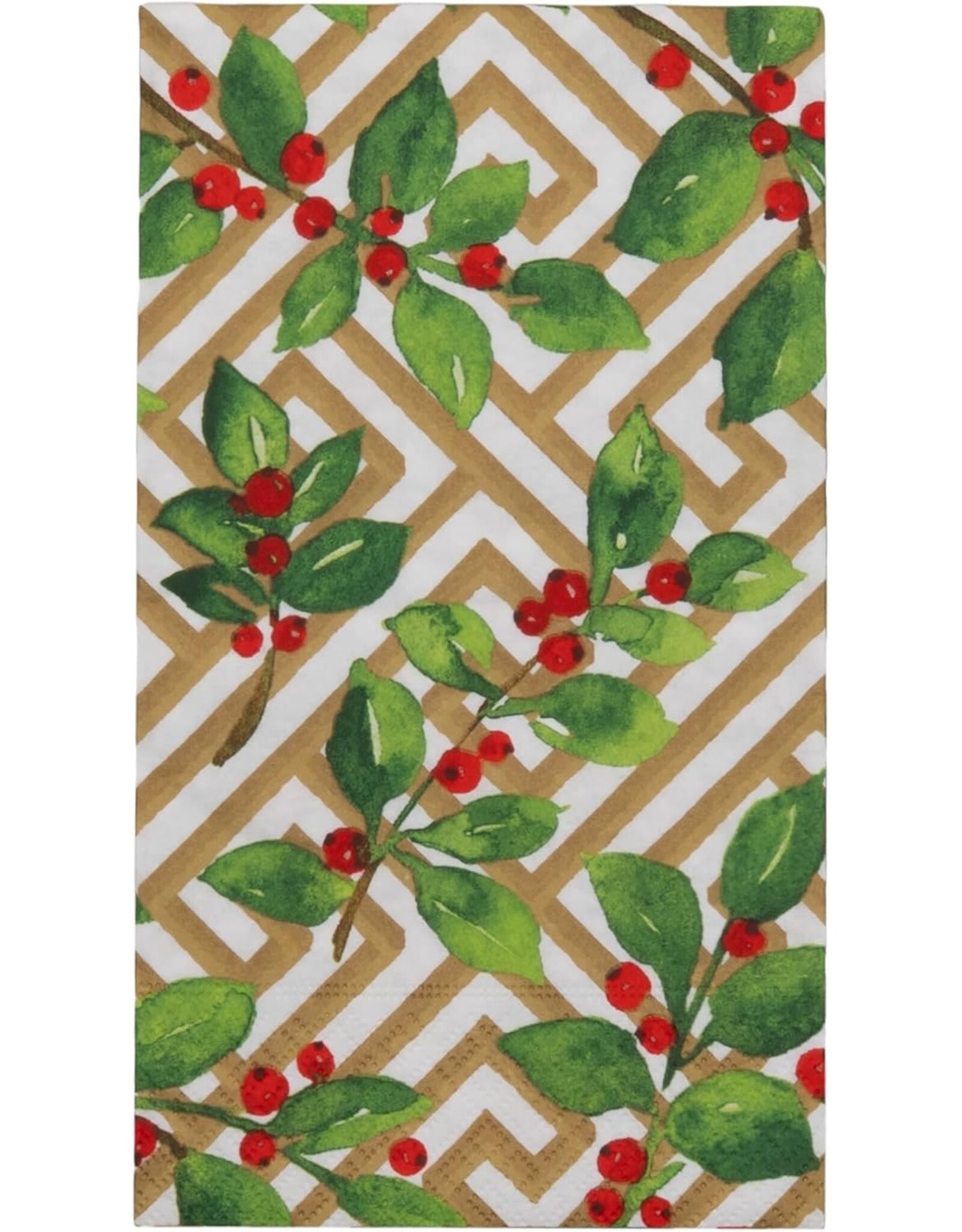 Caspari Christmas Guest Towel Napkins 15pk Holly And Fretwork