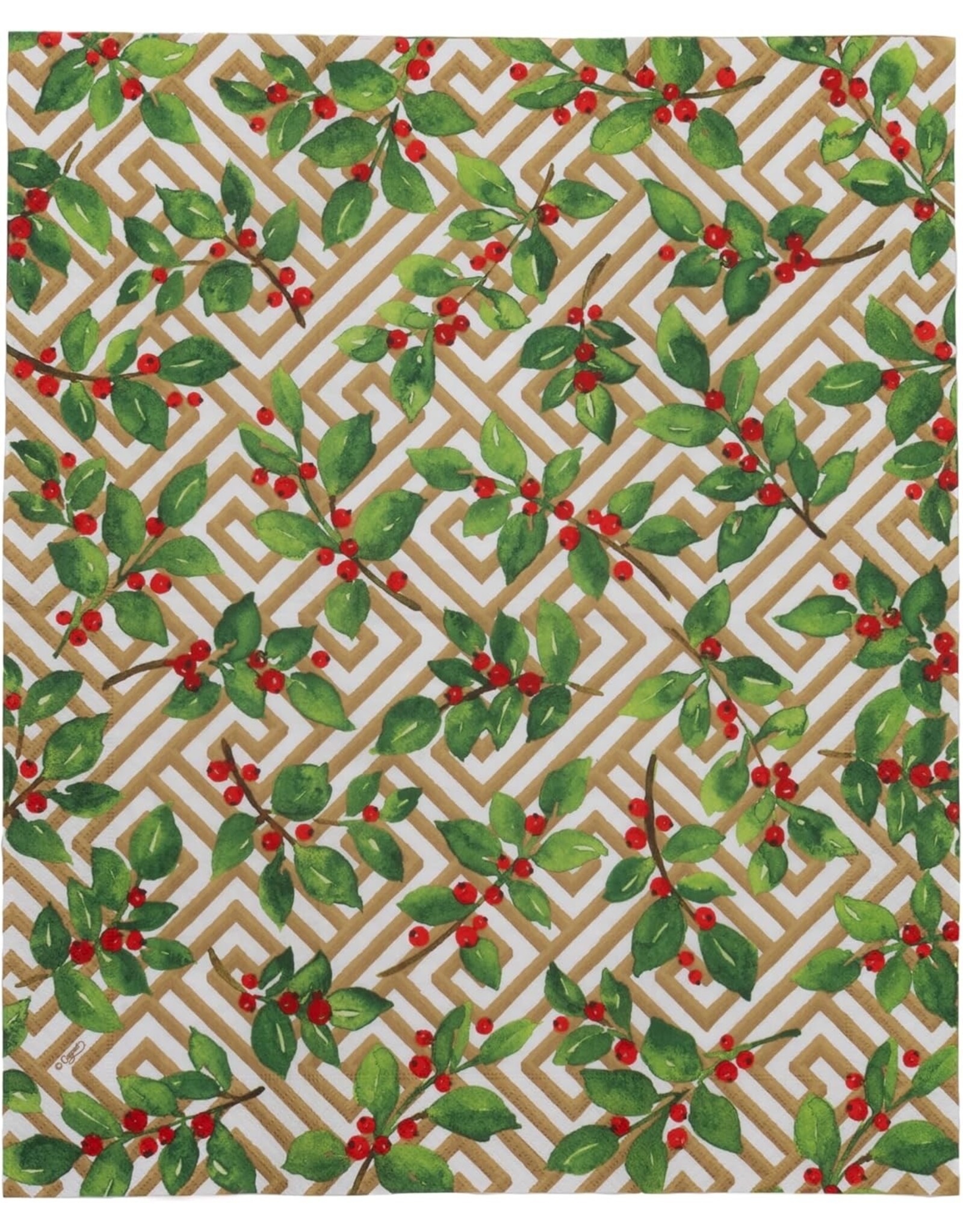 Caspari Christmas Guest Towel Napkins 15pk Holly And Fretwork