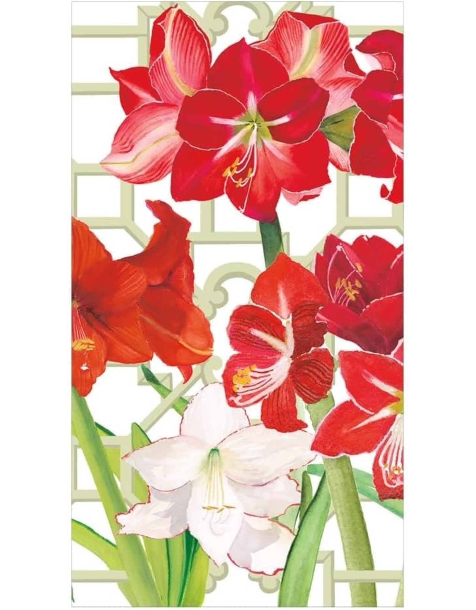 Caspari Christmas Guest Towel Napkins 15pk Amaryllis Conservatory