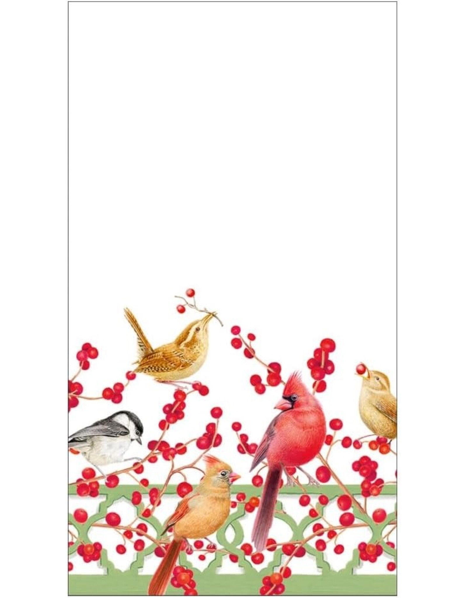 Caspari Christmas Guest Towel Napkins 15pk Birds and Berries