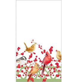 Caspari Christmas Guest Towel Napkins 15pk Birds and Berries