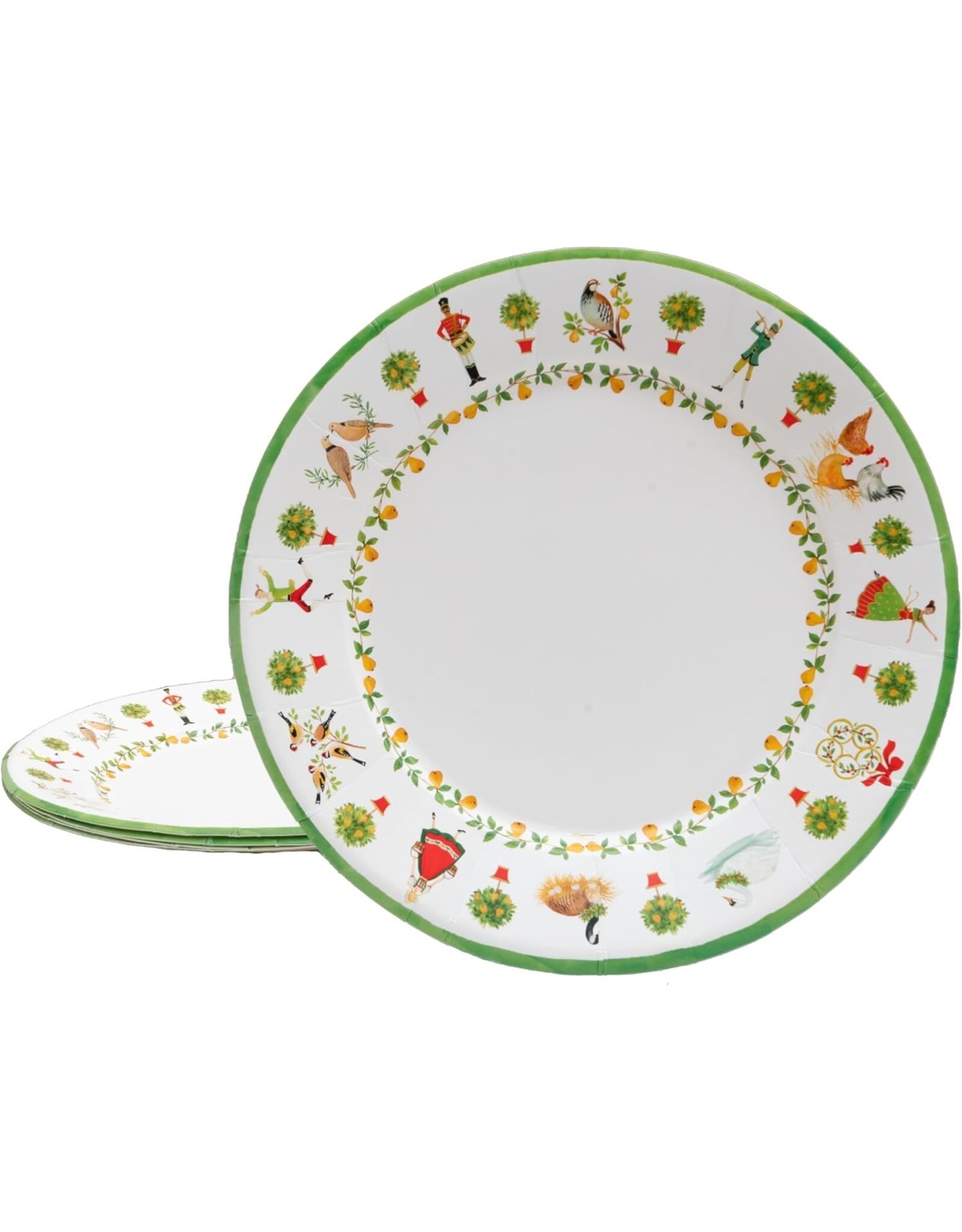 Caspari Christmas Paper Dinner Plates Round 8pk On the Twelfth Day