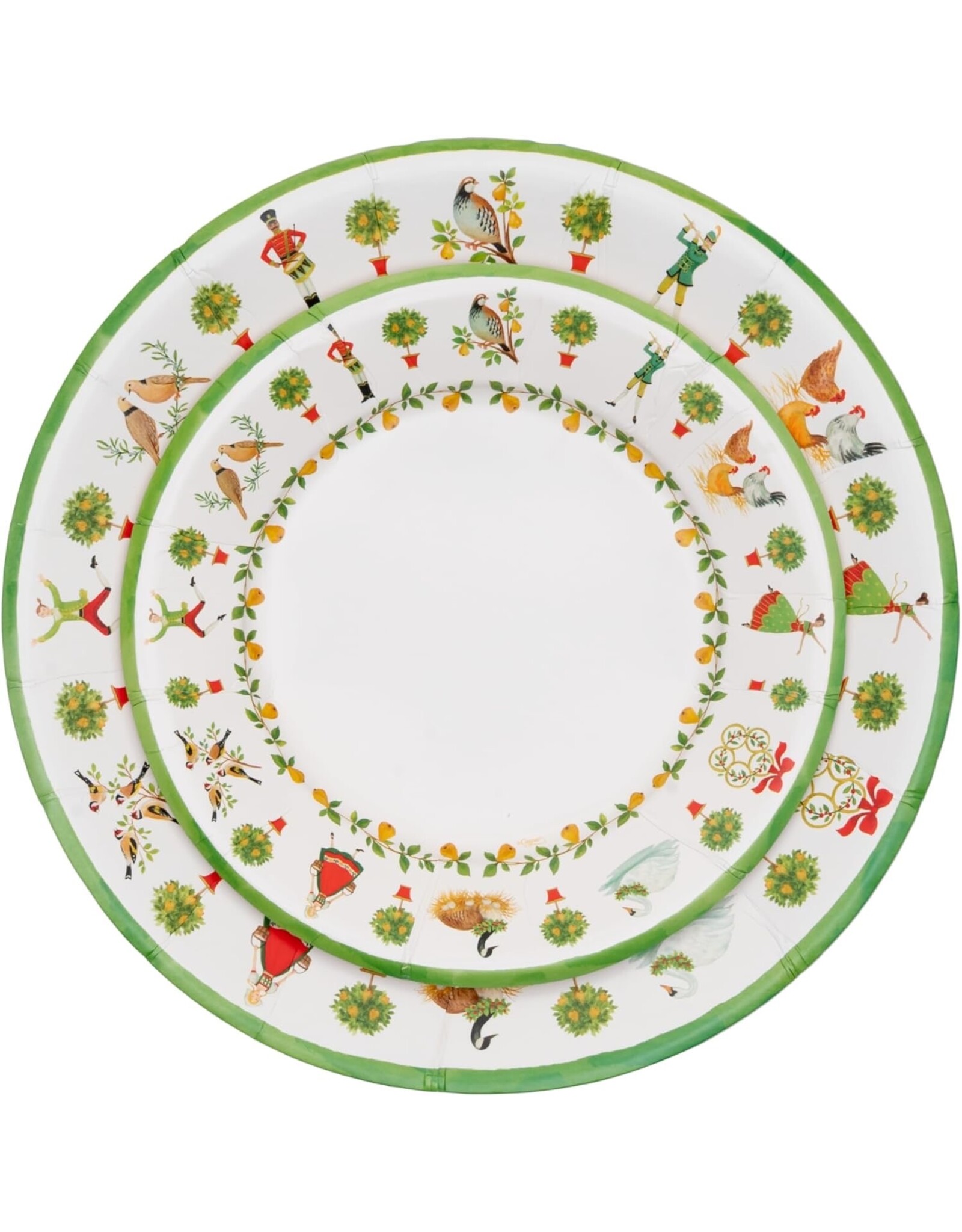 Caspari Christmas Paper Dinner Plates Round 8pk On the Twelfth Day