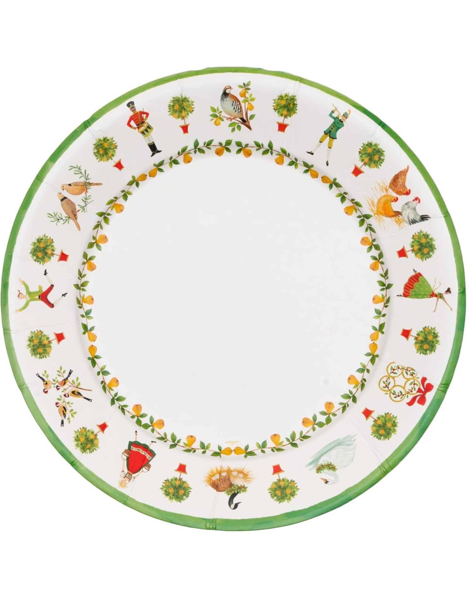 Caspari Christmas Paper Dinner Plates Round 8pk On the Twelfth Day
