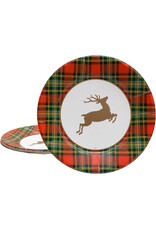 Caspari Christmas Paper Dinner Plates Round 8pk Reindeer Tartan