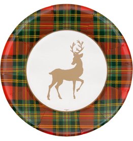 Caspari Christmas Paper Salad Dessert Plates 8pk Reindeer Tartan