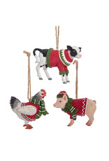 Kurt Adler Farm Animals Wearing Sweaters Ornaments 3 Assorted