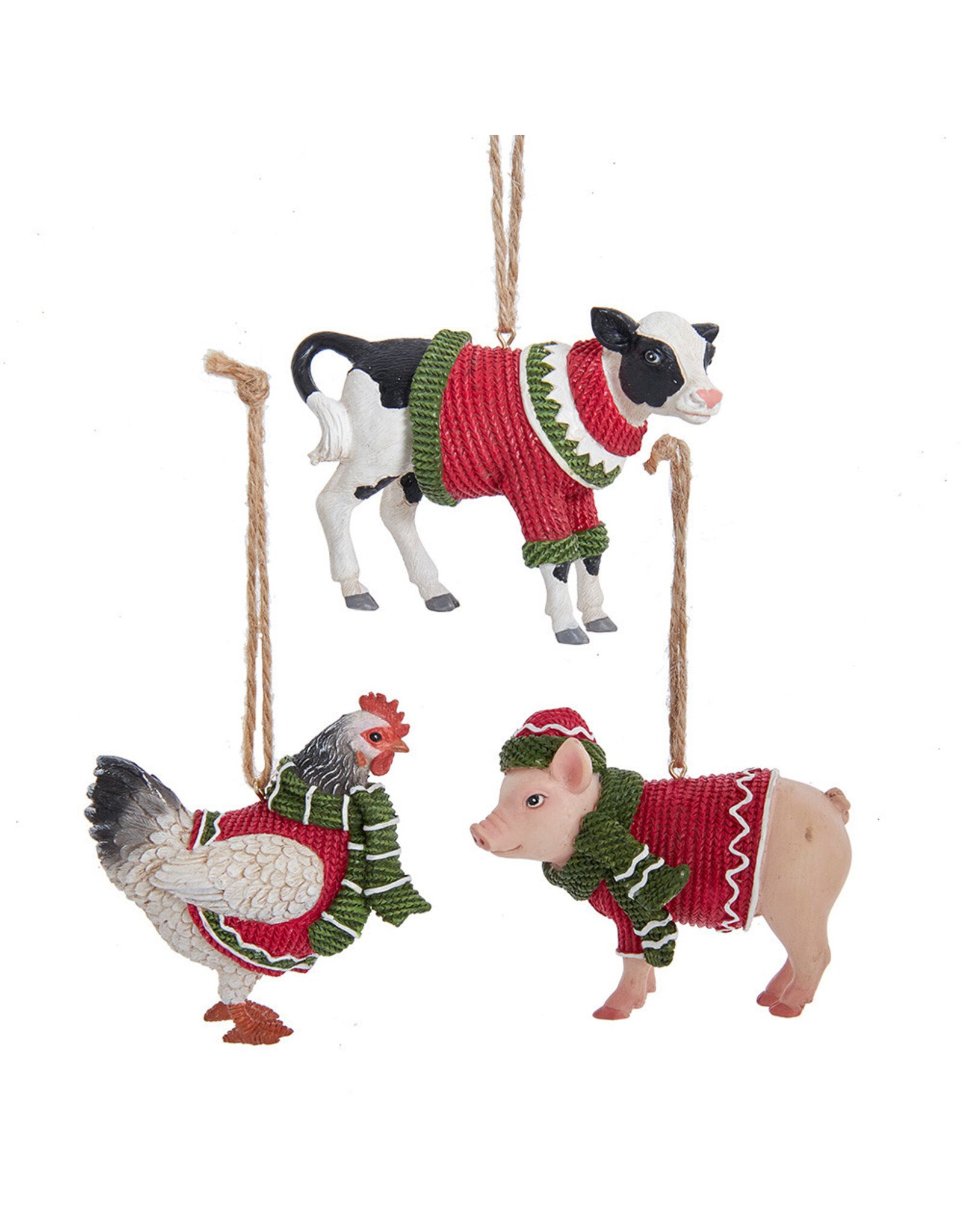 Kurt Adler Farm Animals Wearing Sweaters Ornaments 3 Assorted
