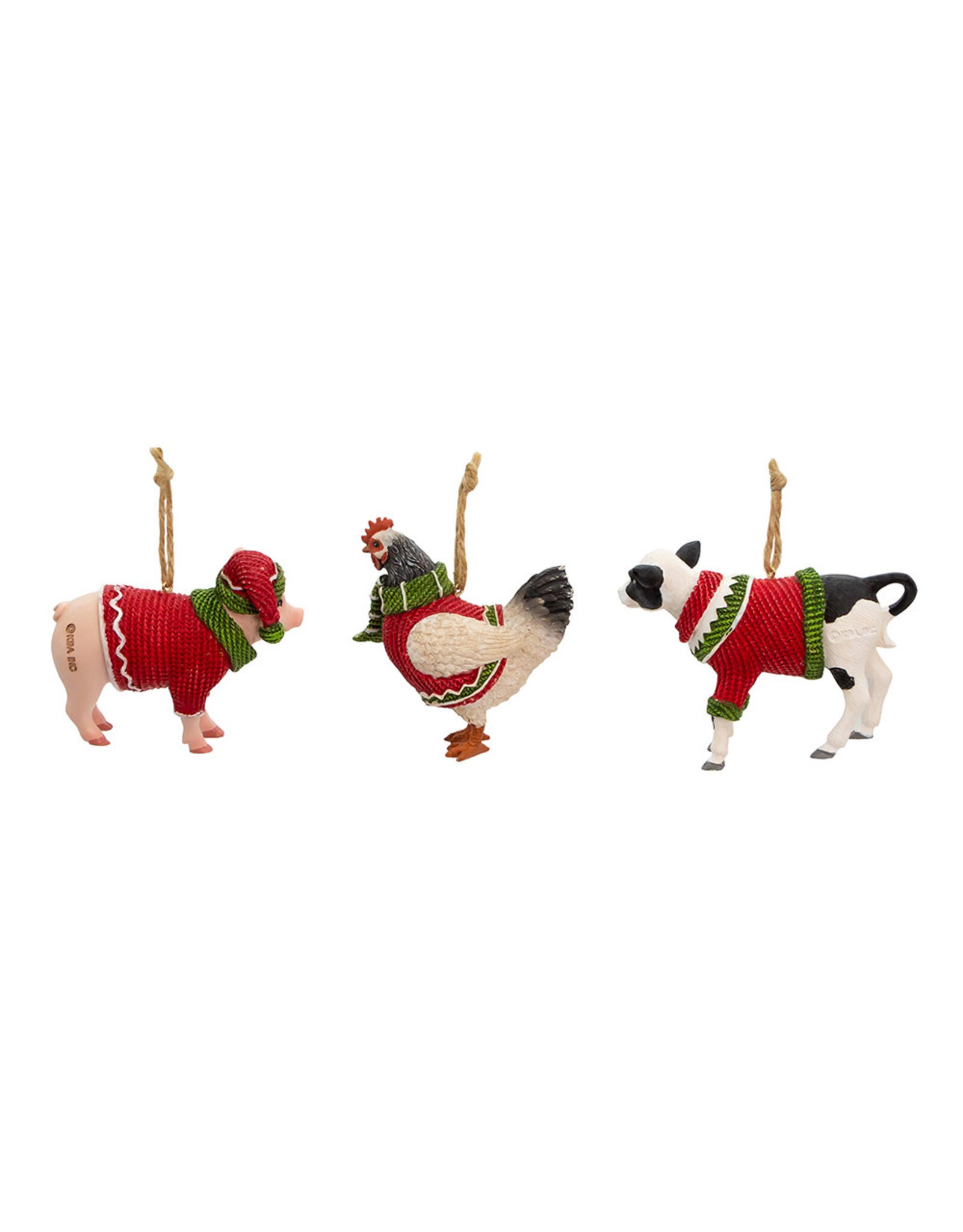 Kurt Adler Farm Animals Wearing Sweaters Ornaments 3 Assorted