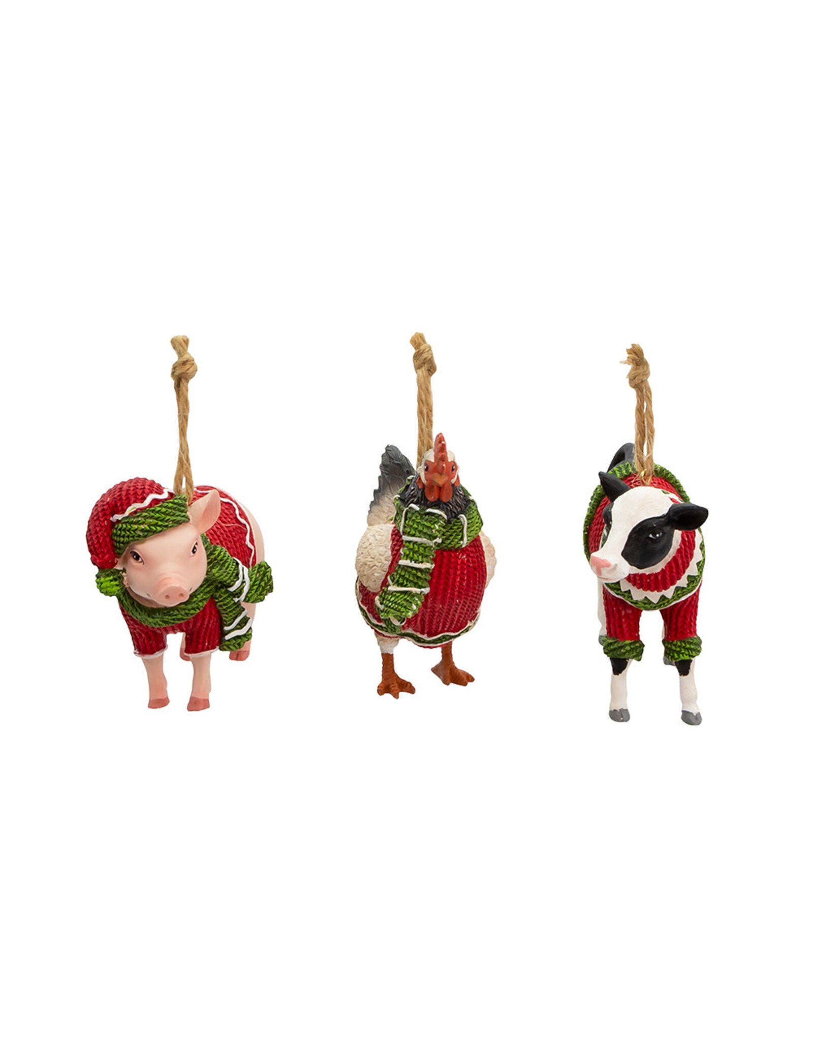 Kurt Adler Farm Animals Wearing Sweaters Ornaments 3 Assorted