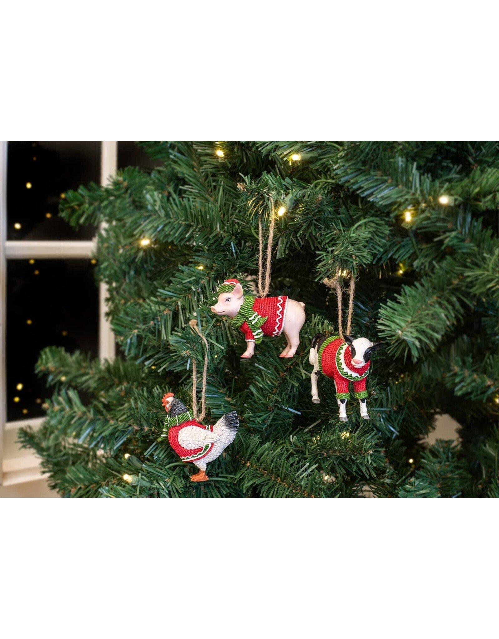 Kurt Adler Farm Animals Wearing Sweaters Ornaments 3 Assorted