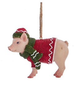 Kurt Adler Farm Animal Pig Wearing Sweater Ornament