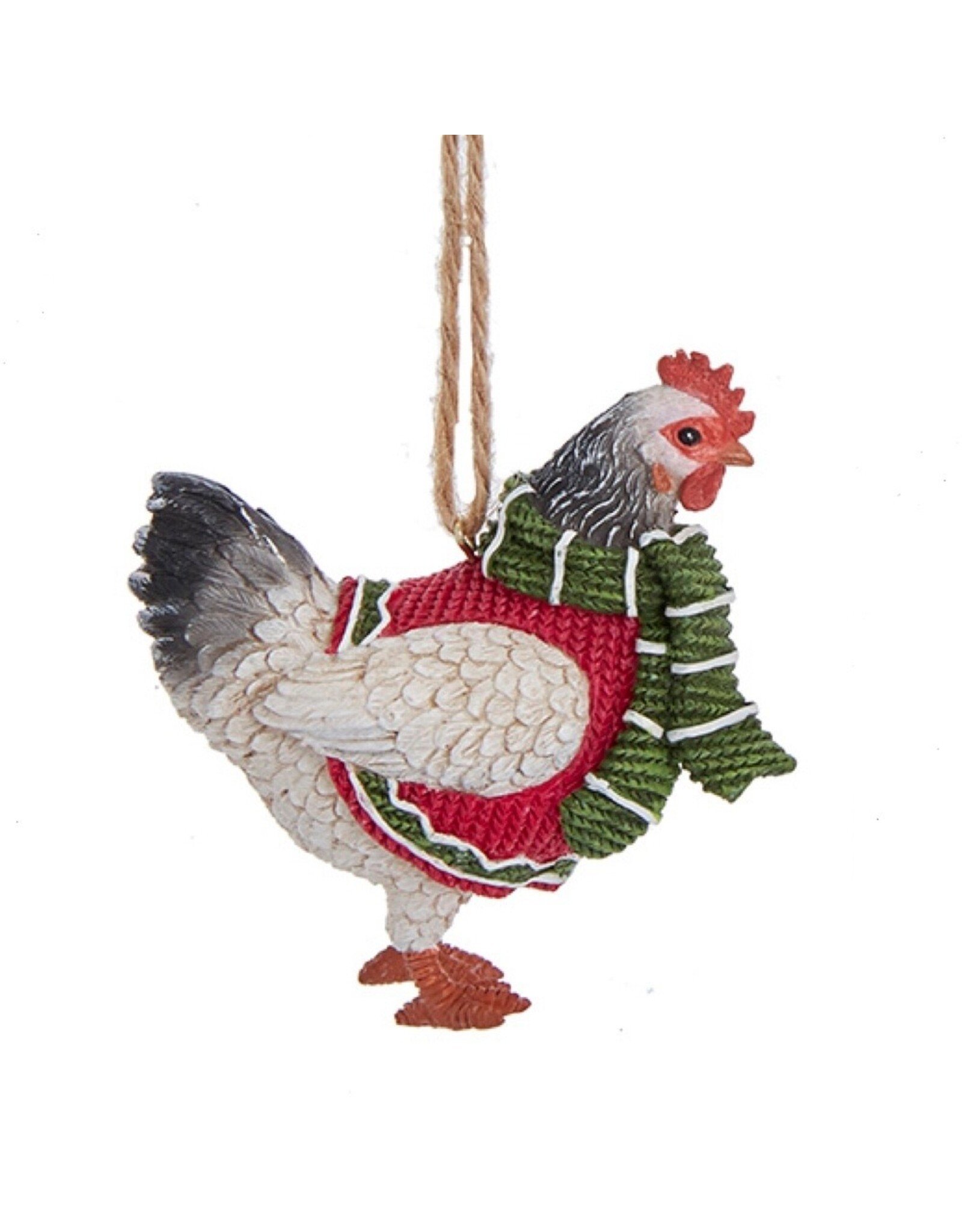 Kurt Adler Farm Animal Rooster Wearing Sweater Ornament