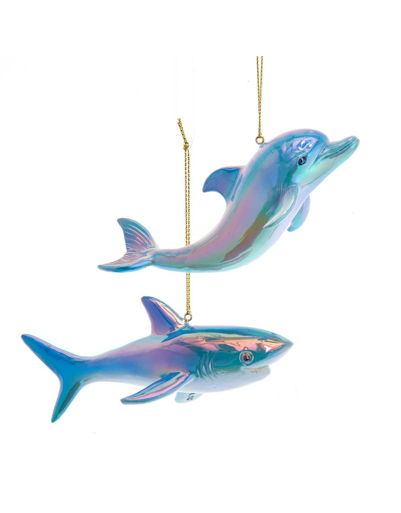 Kurt Adler Dolphin And Shark Electroplated Ornaments 2 Assorted