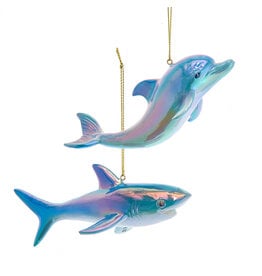Kurt Adler Dolphin And Shark Electroplated Ornaments 2 Assorted