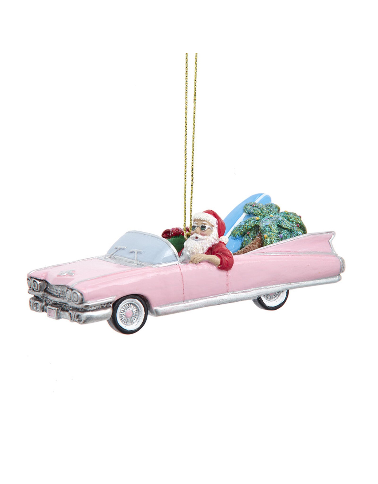 Kurt Adler Santa In Pink Cadillac Ornament