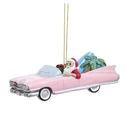 Kurt Adler Santa In Pink Cadillac Ornament