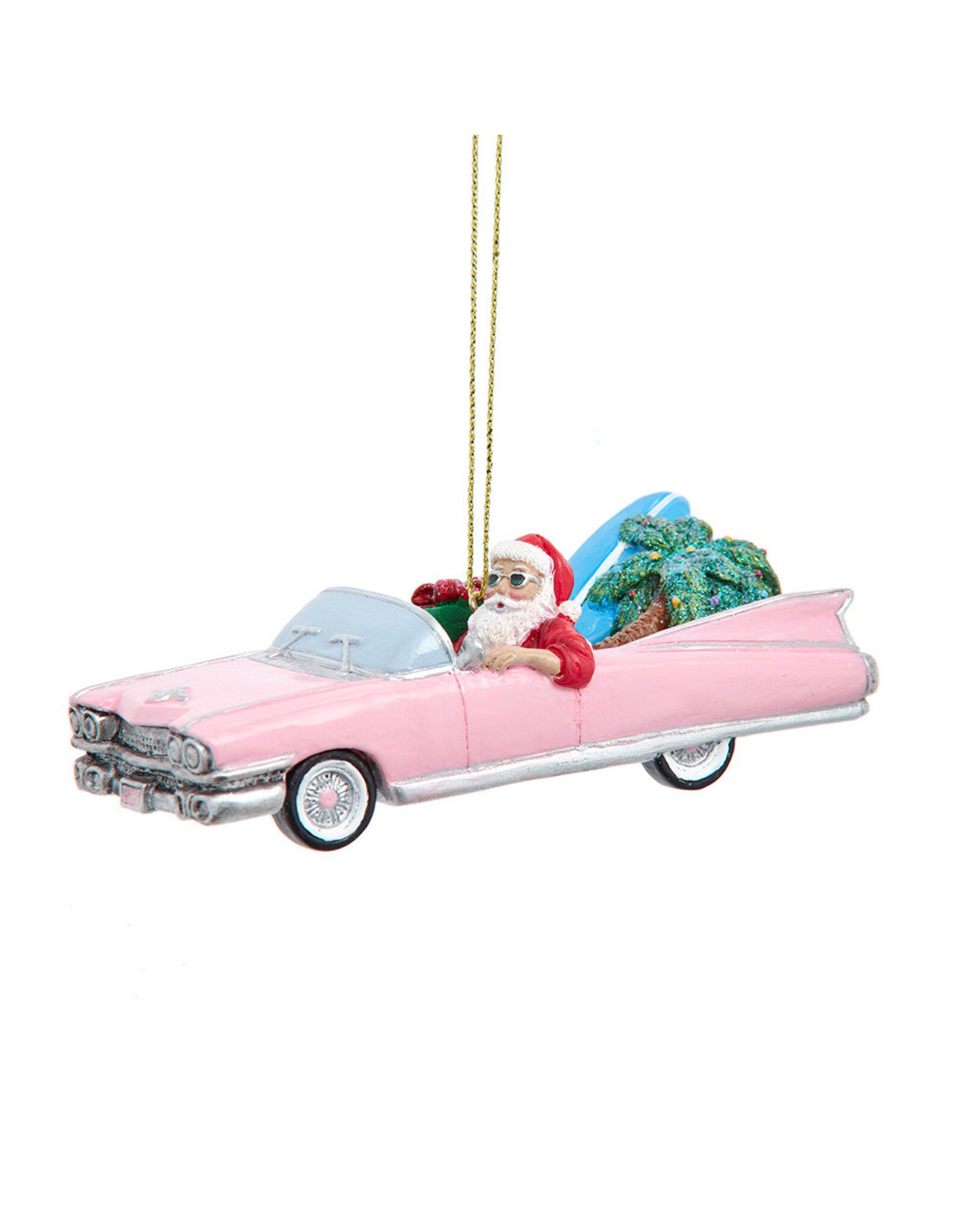 Kurt Adler Santa In Pink Cadillac Ornament