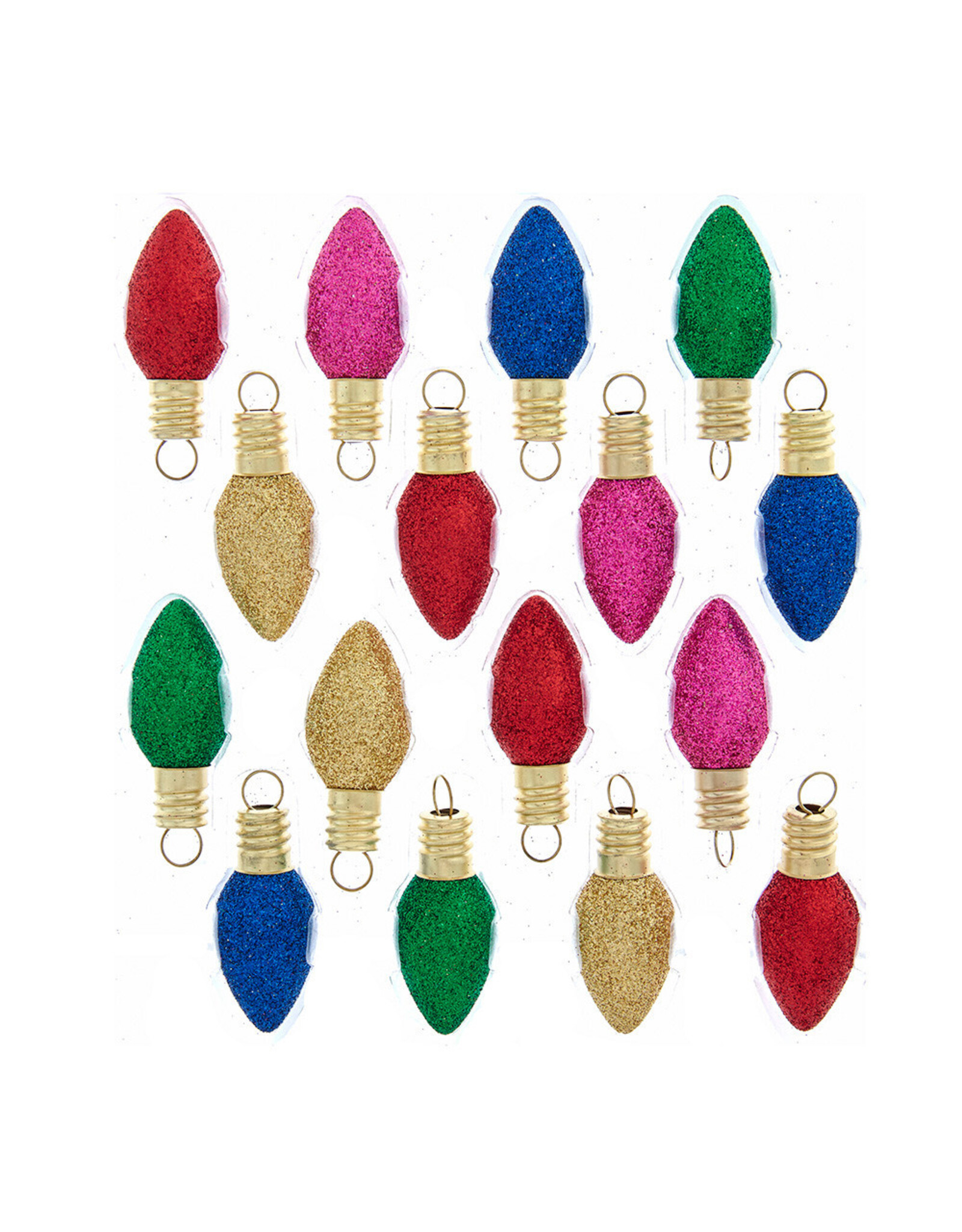 Kurt Adler Glass Multicolor Glittered Bulb Ornaments 1.8 Inch 16pc