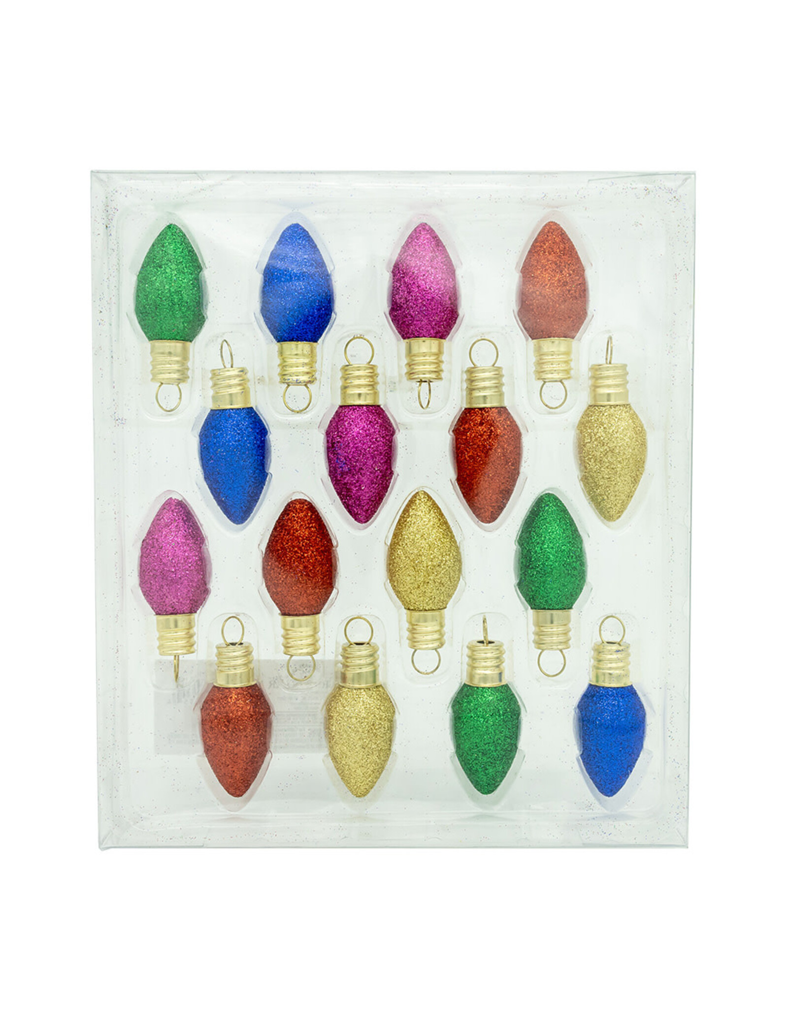 Kurt Adler Glass Multicolor Glittered Bulb Ornaments 1.8 Inch 16pc