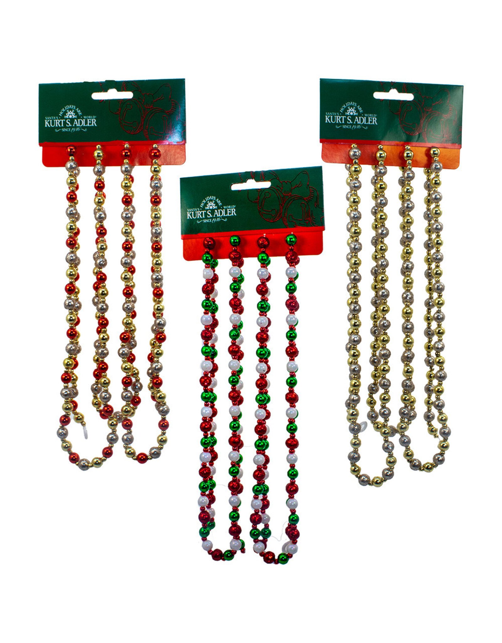 Kurt Adler Miniature Round Bead Garlands 6FT 3 Assorted