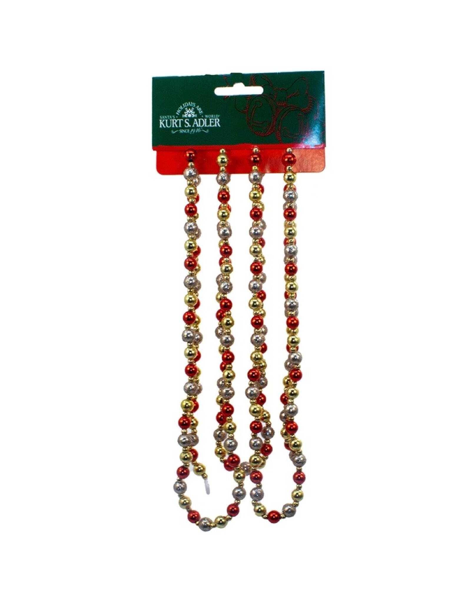 Kurt Adler Miniature Round Bead Garlands 6FT Red Silver Gold