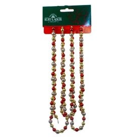 Kurt Adler Miniature Round Bead Garlands 6FT Red Silver Gold