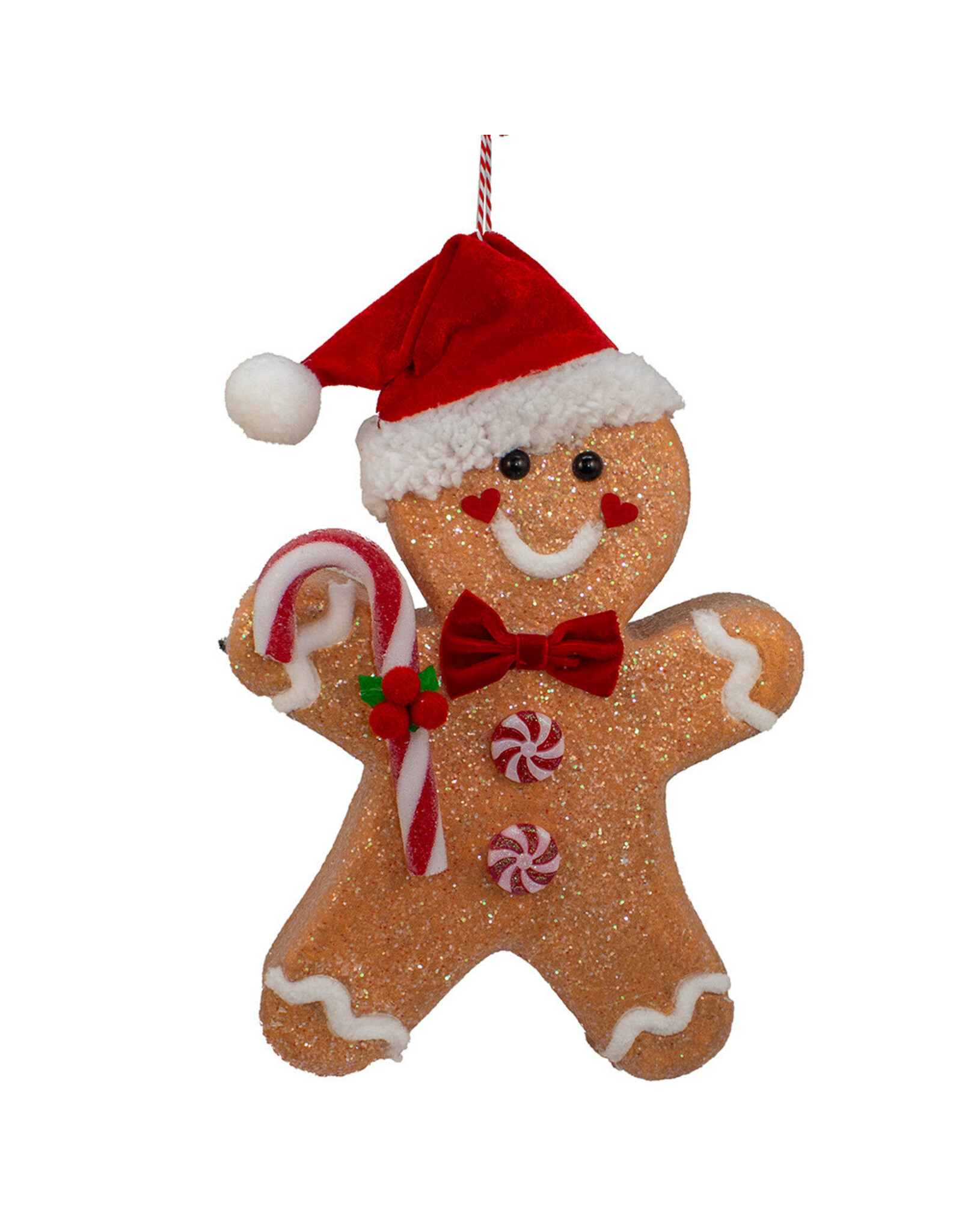 Kurt Adler Gingerbread Man With Candy Cane and Santa Hat Ornament