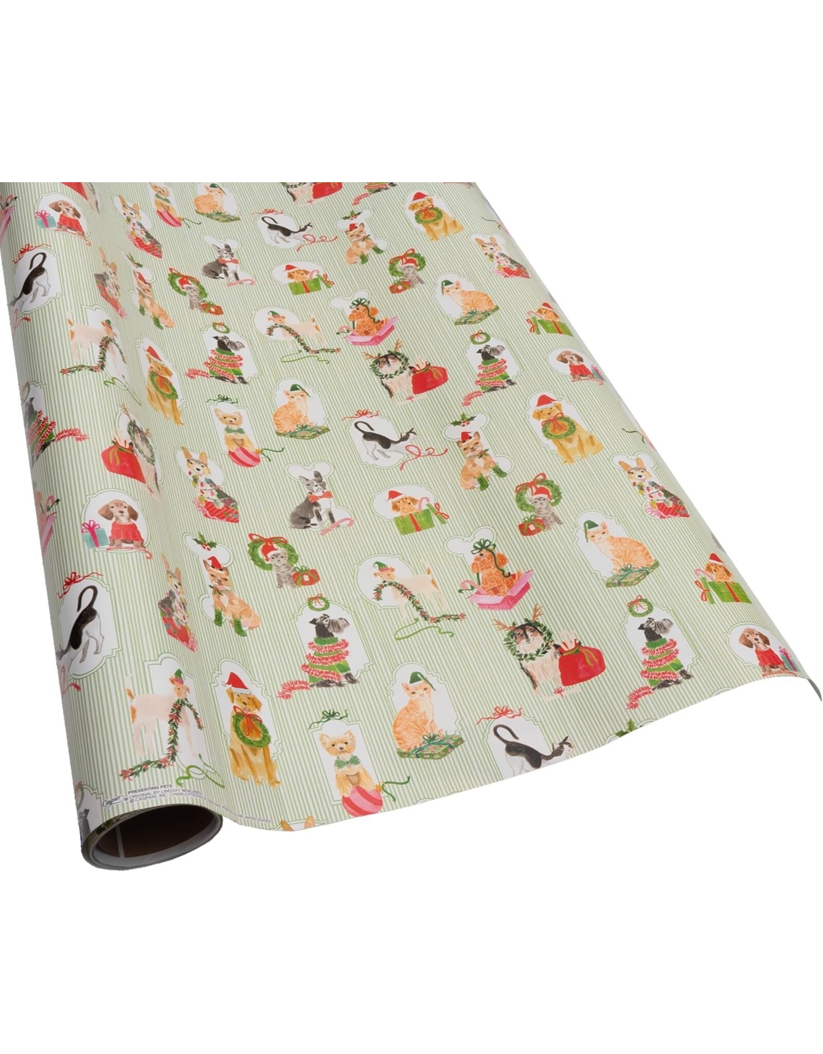 Caspari Christmas Gift Wrapping Paper 8ft Roll Presenting Pets