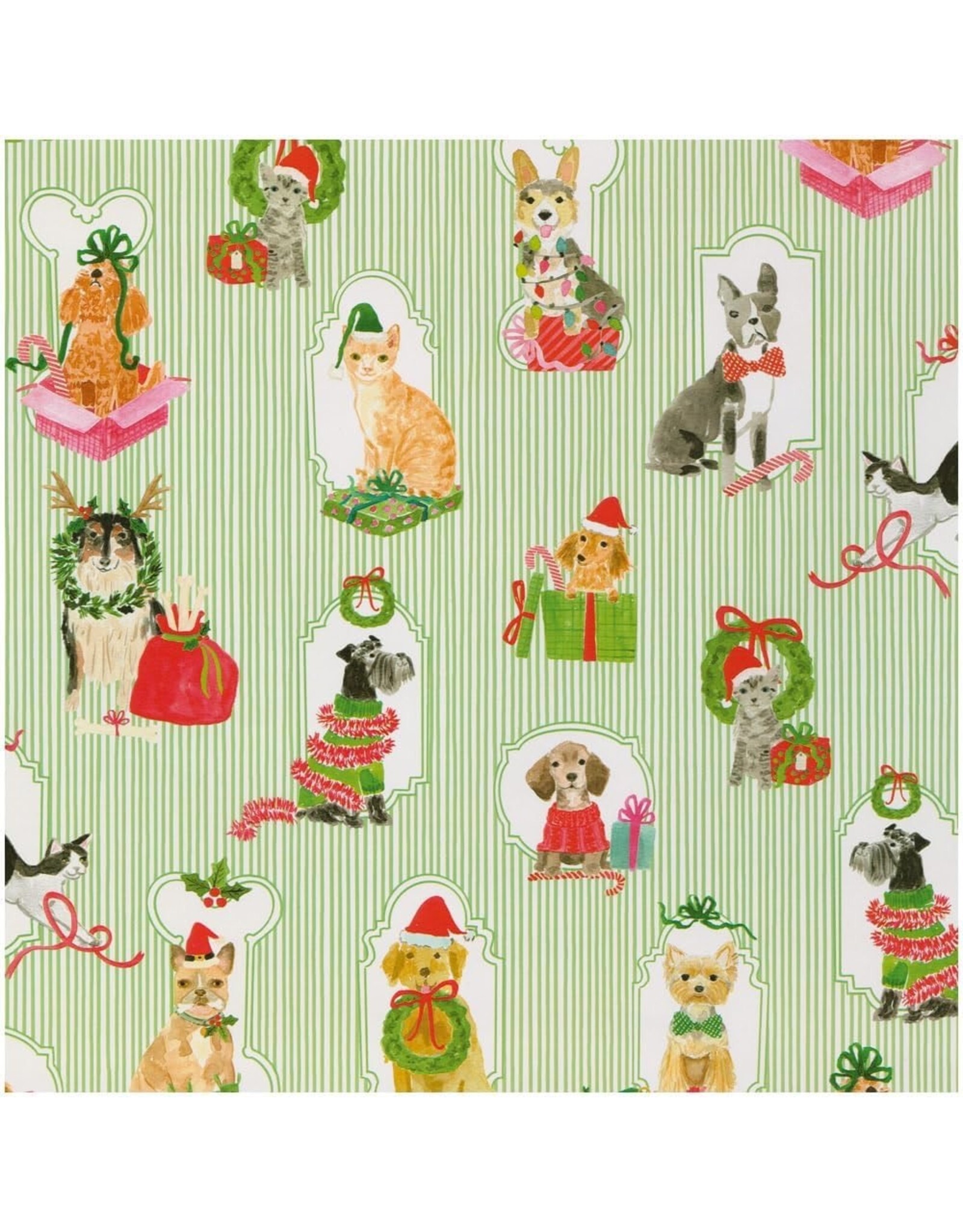 Caspari Christmas Gift Wrapping Paper 8ft Roll Presenting Pets