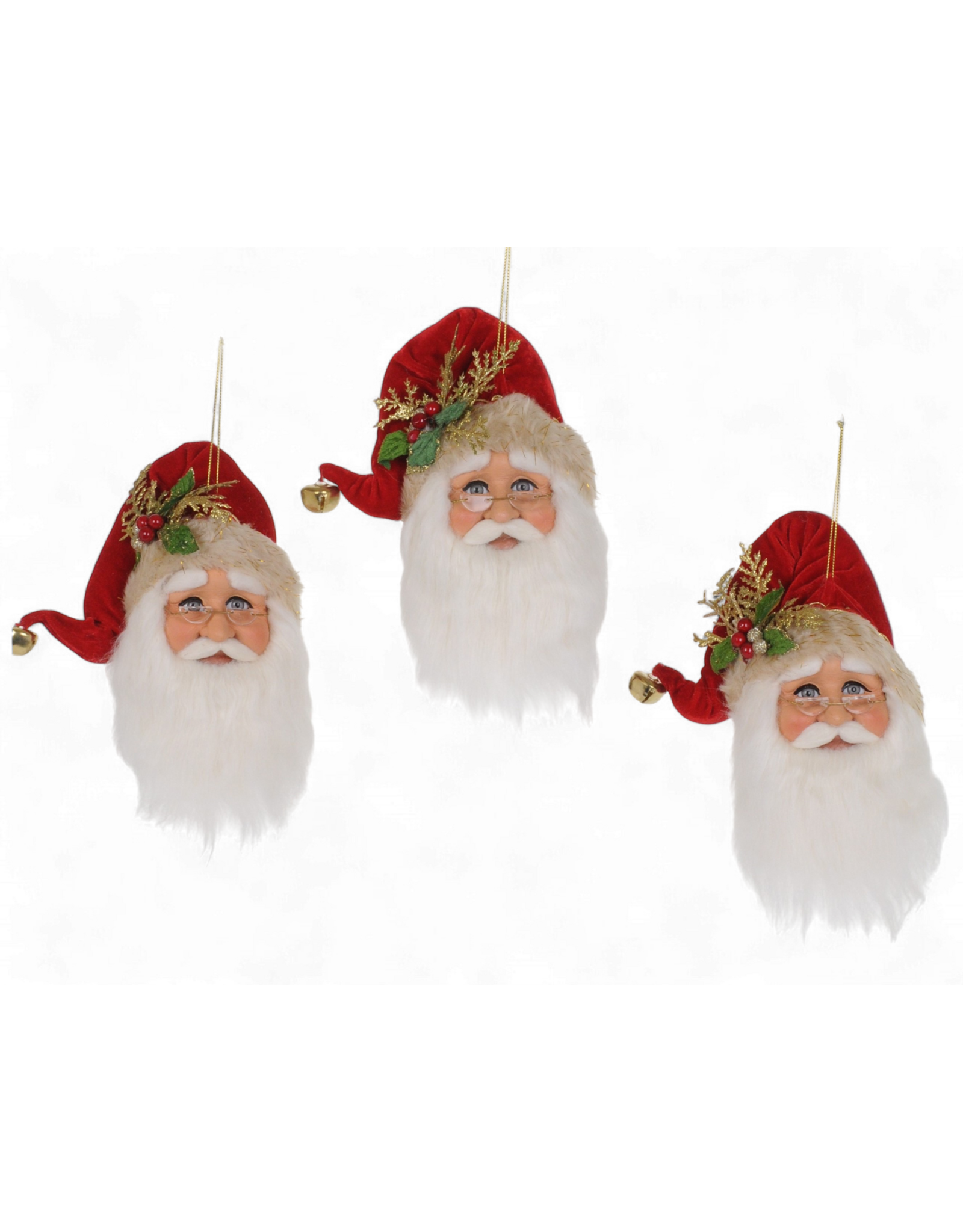 Karen Didion Santa Head Ornaments 3PC Set 7x4x9