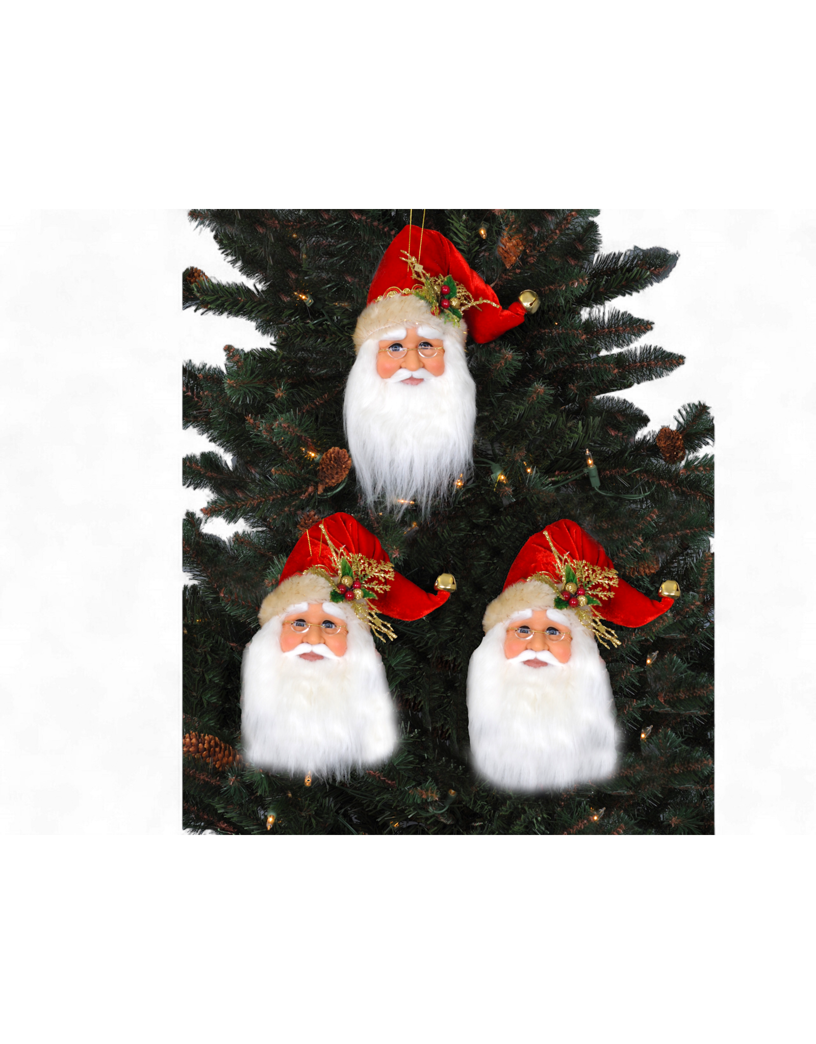 Karen Didion Santa Head Ornaments 3PC Set 7x4x9